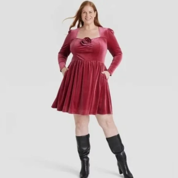 AVA & VIV Velvet Dress In Cherry Splash Size XXL New With Tags - Picture 1 of 6